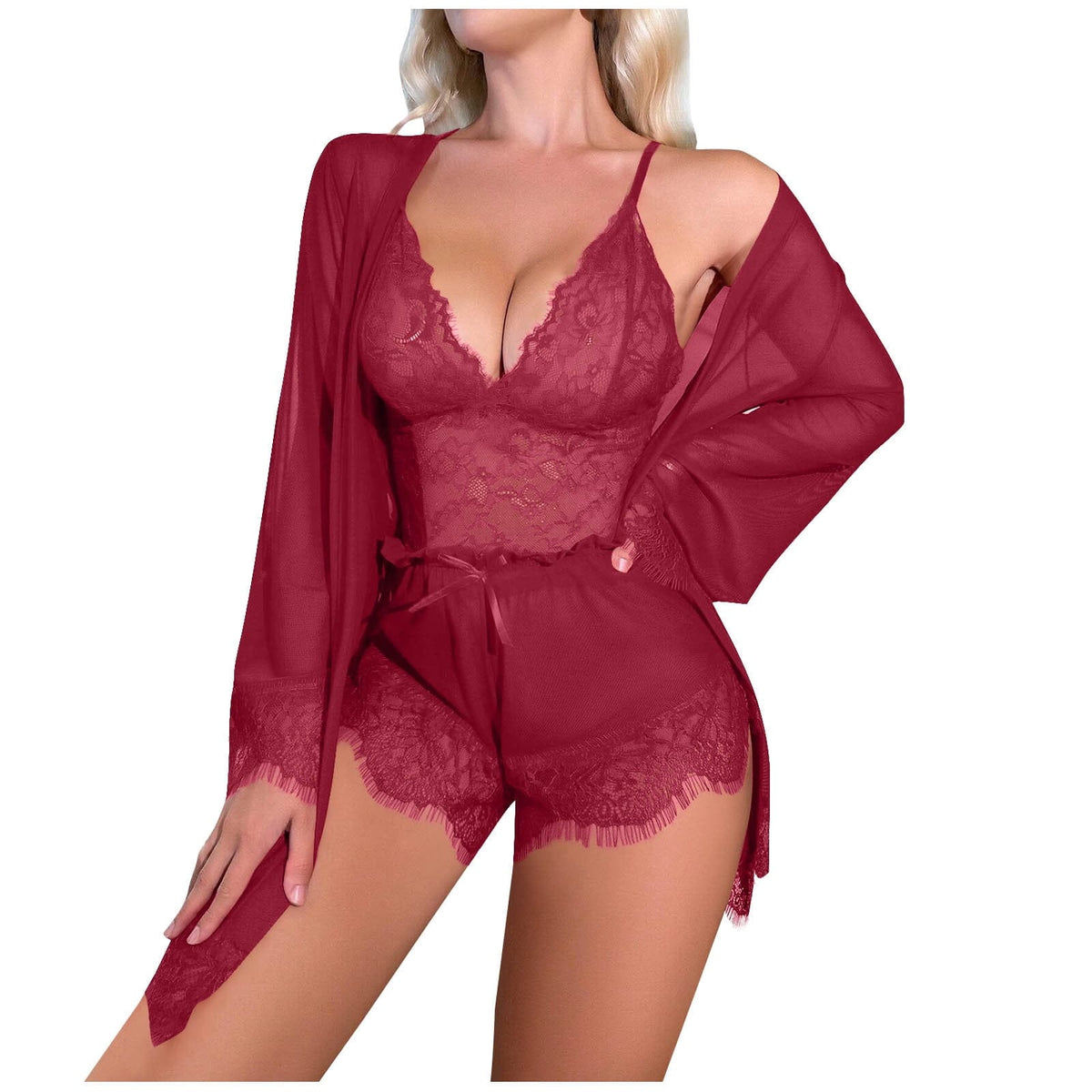 Satin & Lace 3-Piece Lingerie Set in Pakistan – Safaa.pk