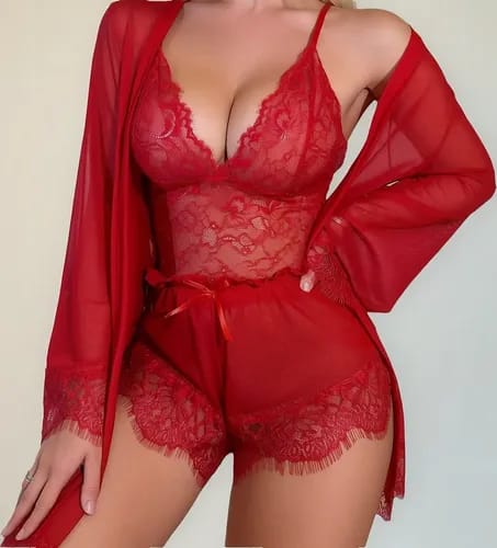Satin & Lace 3-Piece Lingerie Set in Pakistan – Safaa.pk