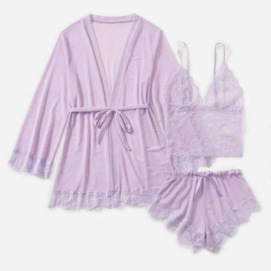 Satin & Lace 3-Piece Lingerie Set in Pakistan – Safaa.pk