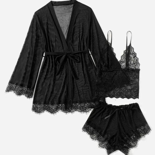 Satin & Lace 3-Piece Lingerie Set in Pakistan – Safaa.pk