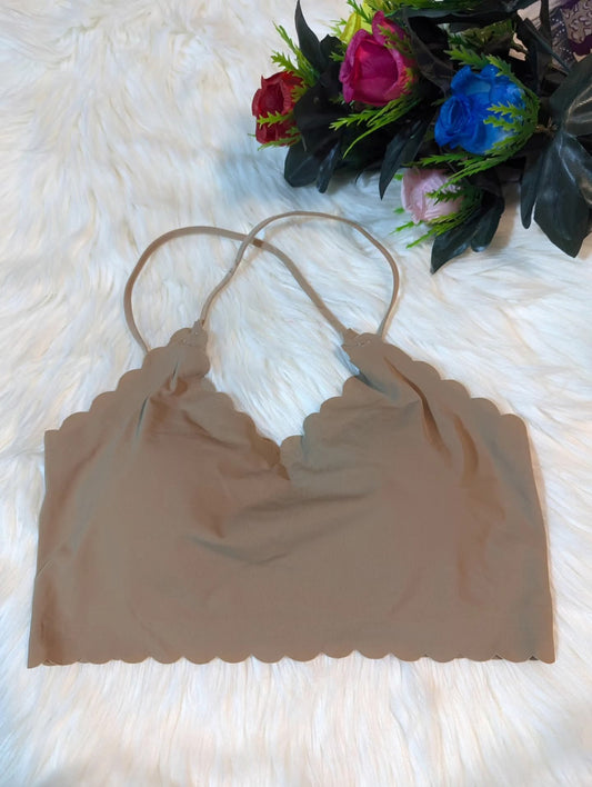 Seamless padded non-wired bralette for girls with stylish back design in black, white, and brown