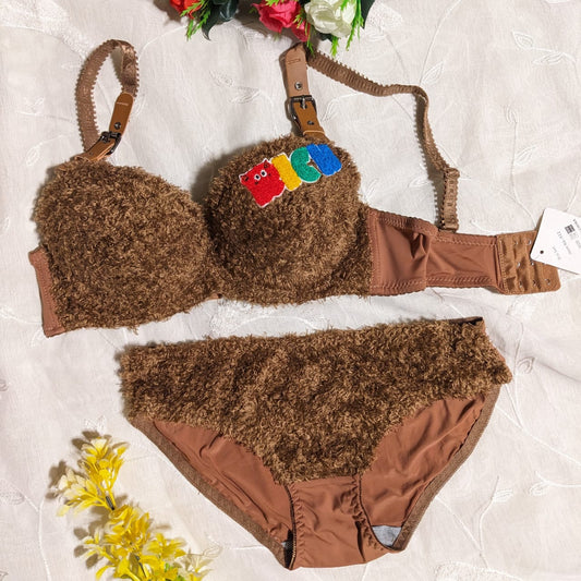 Cute Faux Fur Sexy Bra & Panty Set – Perfect for Brides