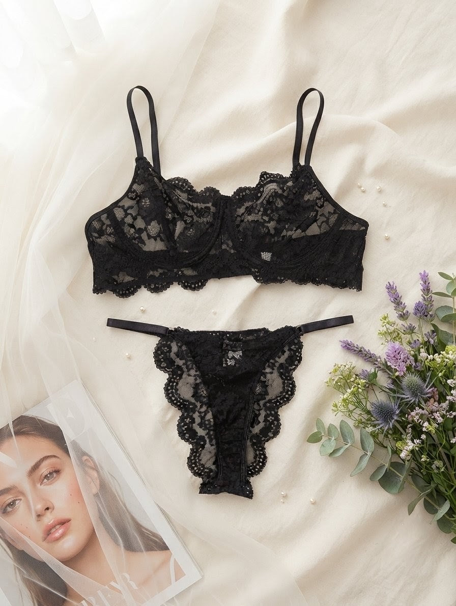 Sheer Floral Balconette Lingerie Set in Pakistan – Safaa.pk