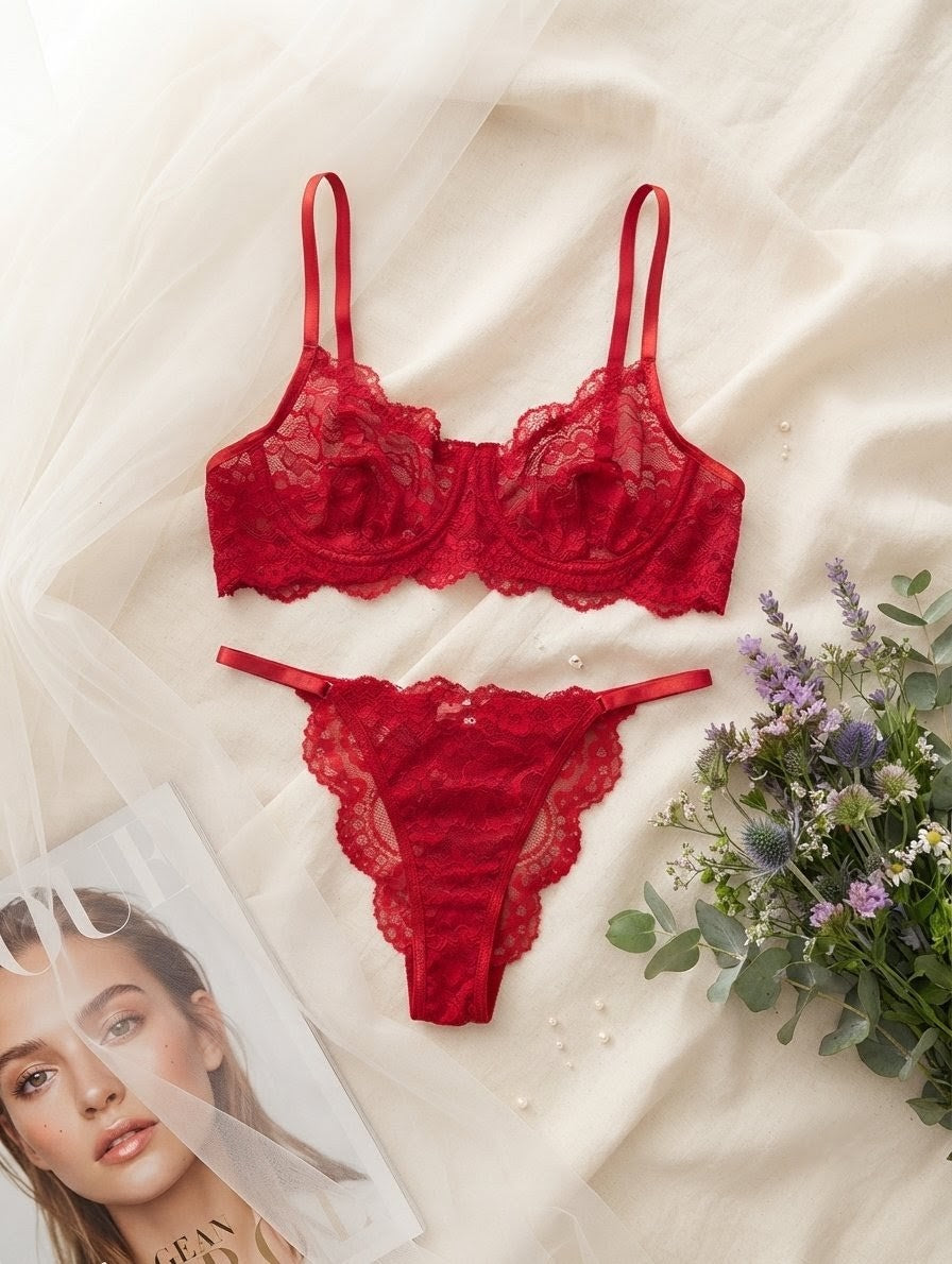 Sheer Floral Balconette Lingerie Set in Pakistan – Safaa.pk