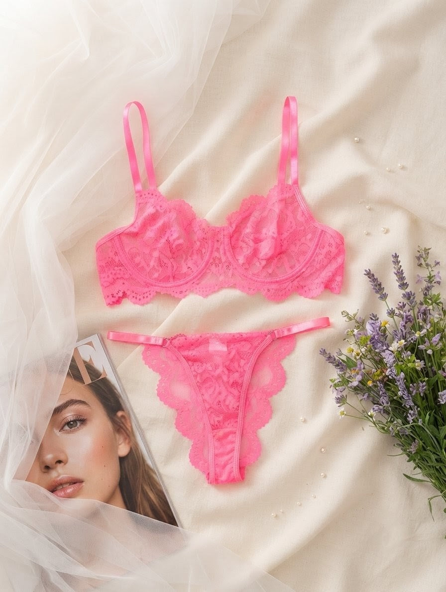 Sheer Floral Balconette Lingerie Set in Pakistan – Safaa.pk