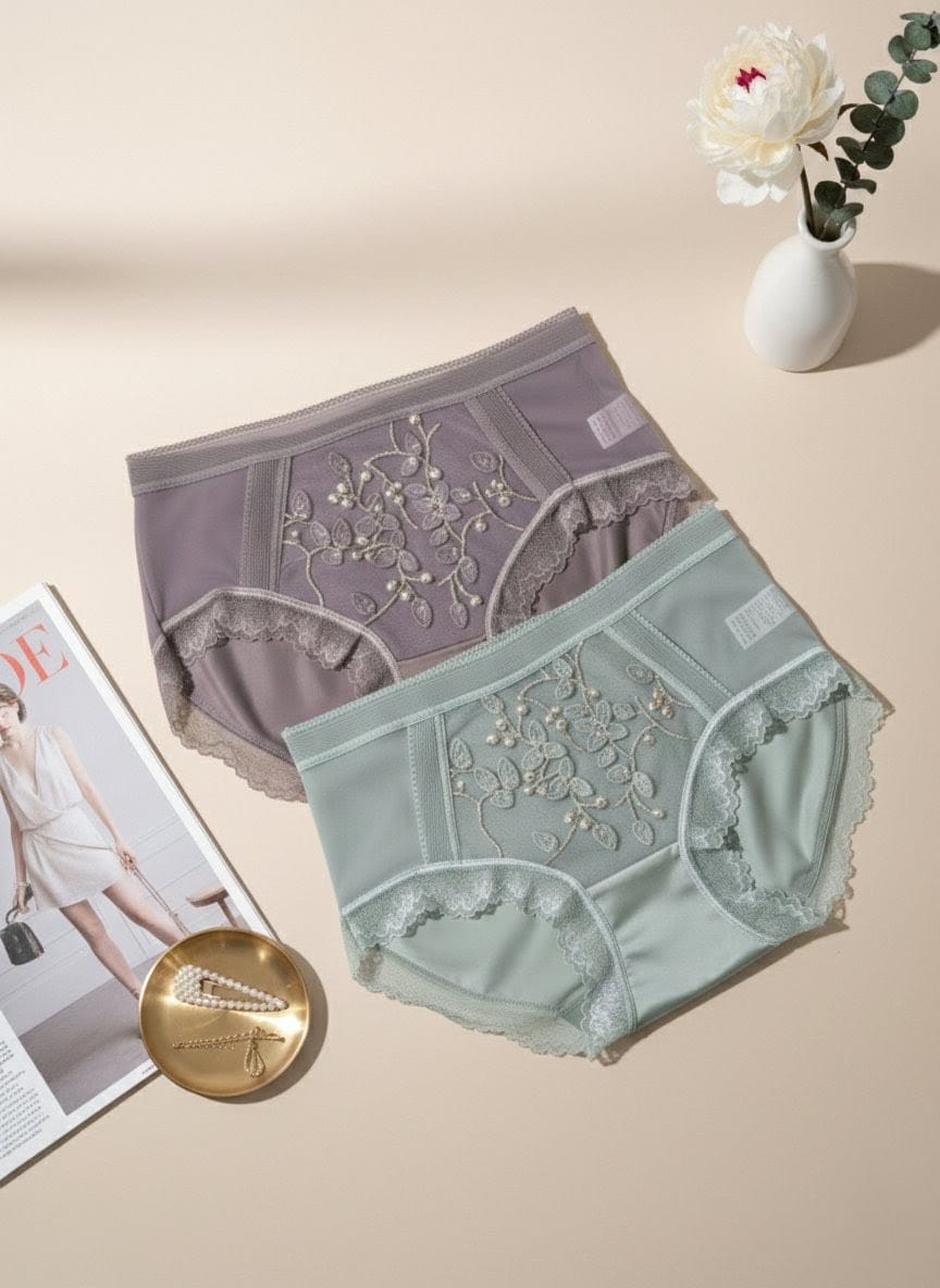 Silk embroidered net period panties pack in Pakistan – Safaa.pk