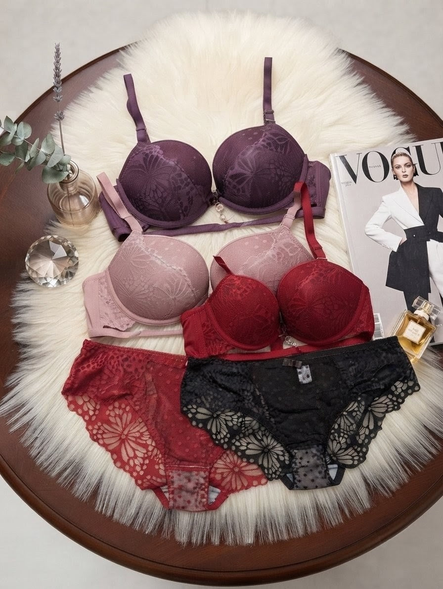 Soft Floral Lace Bridal Bra Set in Pakistan – Safaa.pk