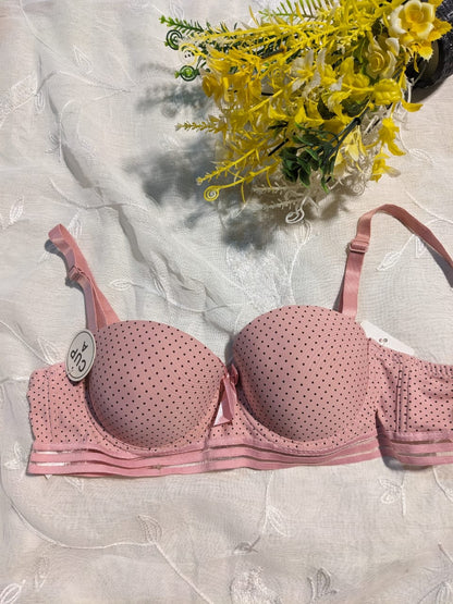 Trendy Half Cup Padded Bra – Soft Dot Print Lingerie for Women