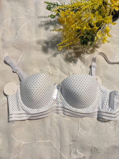 Trendy Half Cup Padded Bra – Soft Dot Print Lingerie for Women
