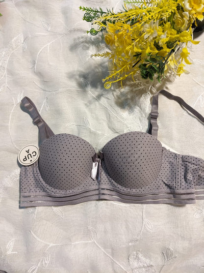 Trendy Half Cup Padded Bra – Soft Dot Print Lingerie for Women