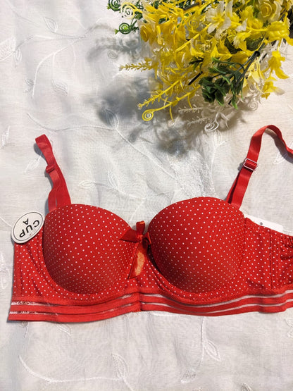 Trendy Half Cup Padded Bra – Soft Dot Print Lingerie for Women