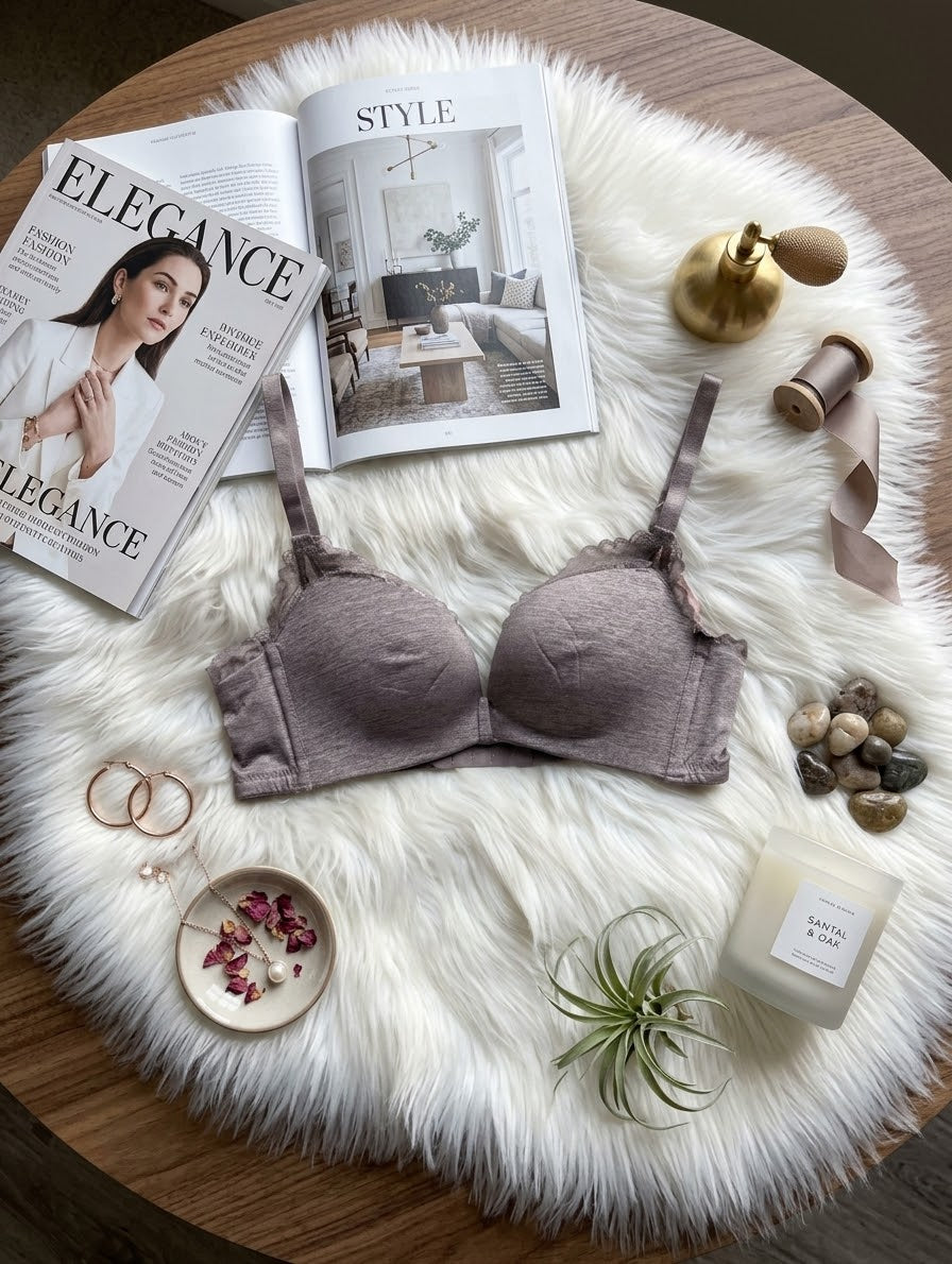Wireless Cotton-Blend T-Shirt Bra with Molded Cups and Lace Trim in Pakistan – Safaa.pk