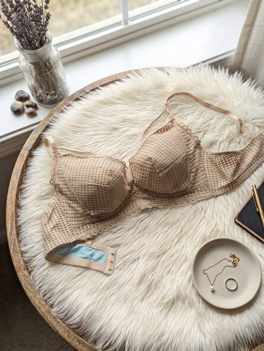 mesh light padded summer bra with front cord detail