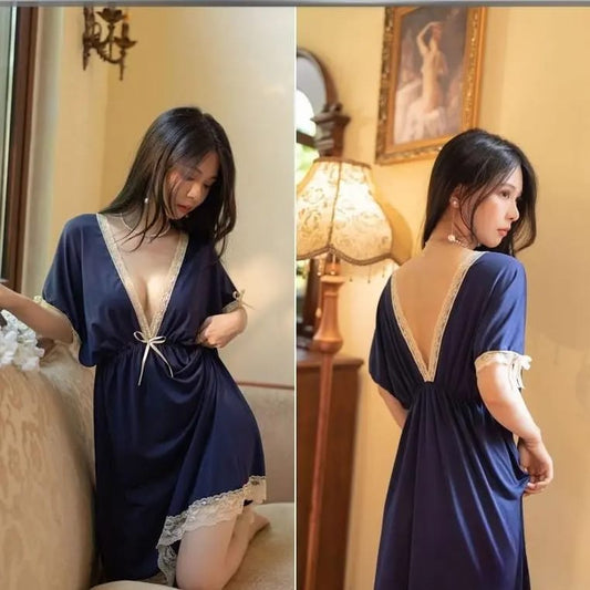 Silky Deep Neck Short Nighty For girls